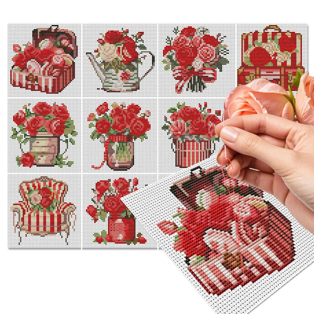 Embroidery Rose Stitch - 12pçs rosa ponto cruz 11ct tecido