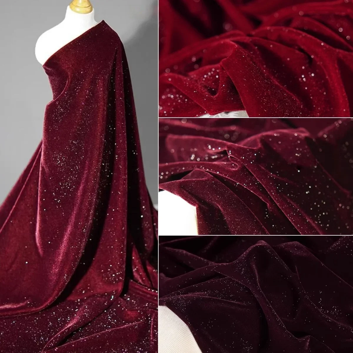 Velvet Fabric Embroidery - Tecido estrelado de veludo brilhante com