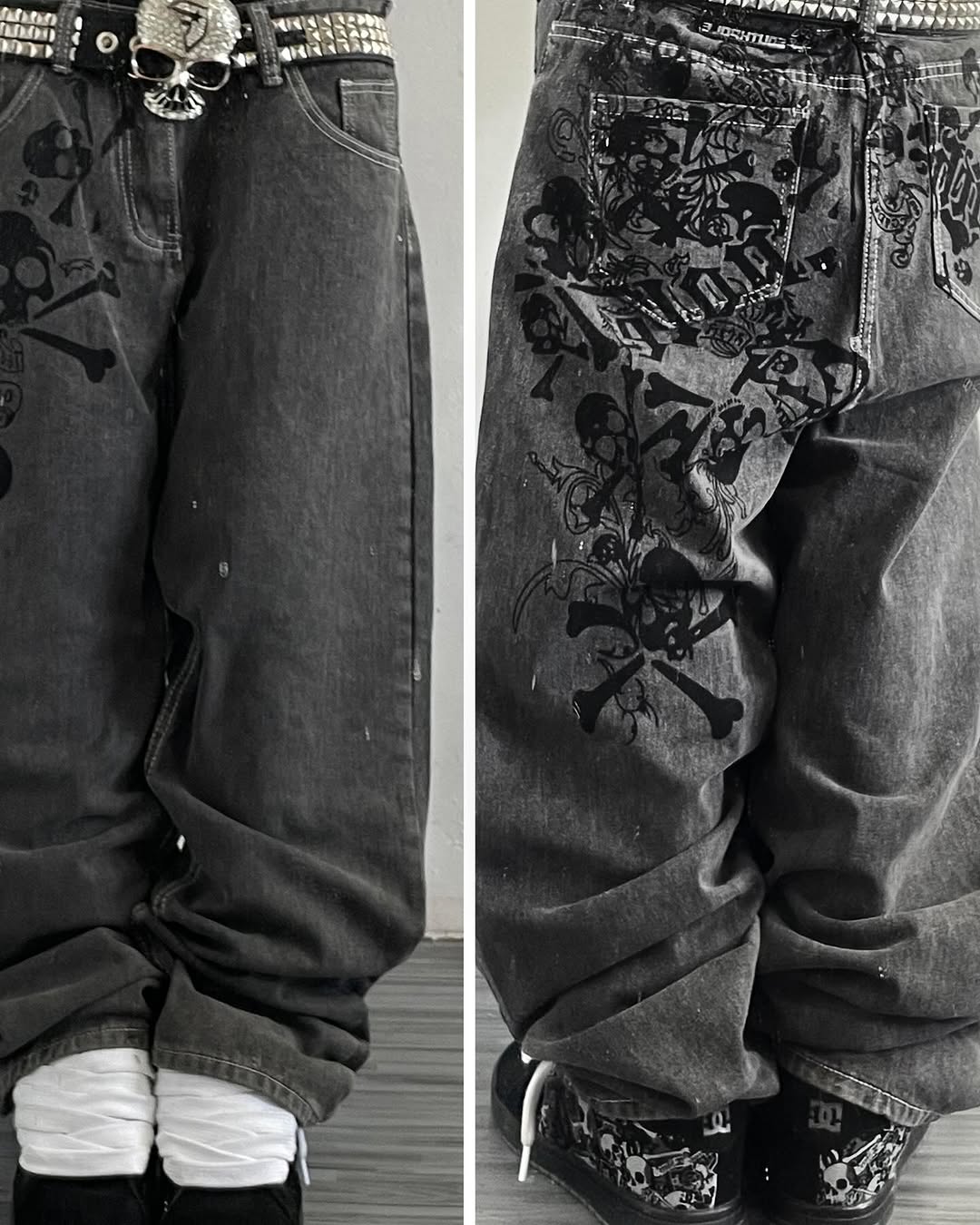 Embroidery On Jeans - Y2k rua novo crânio bordado jeans