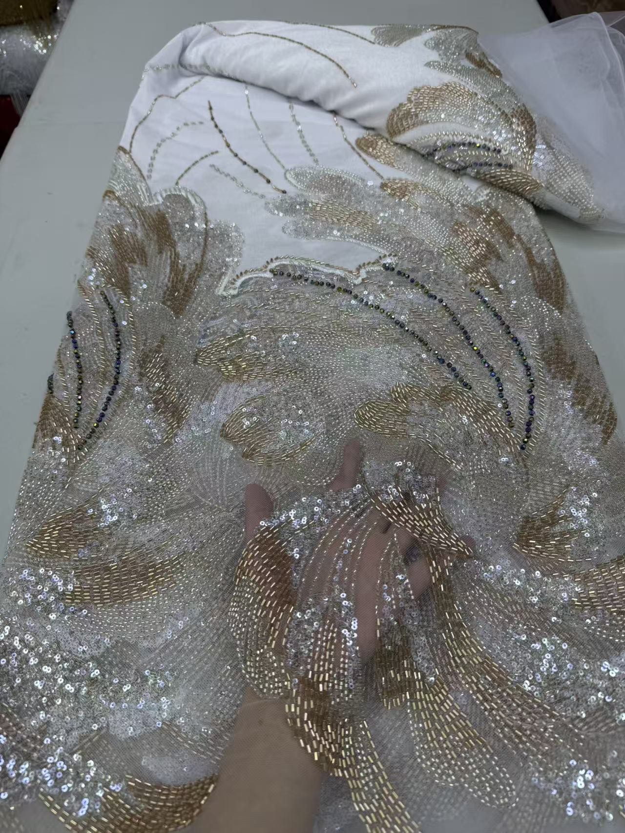 Velvet Fabric Embroidery - Tecido de Renda Tule com Lantejoulas