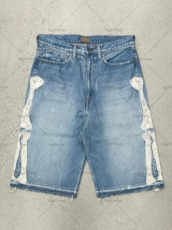 Embroidery On Jeans - Shorts Jeans Feminino Deeptown Y2K Vintage