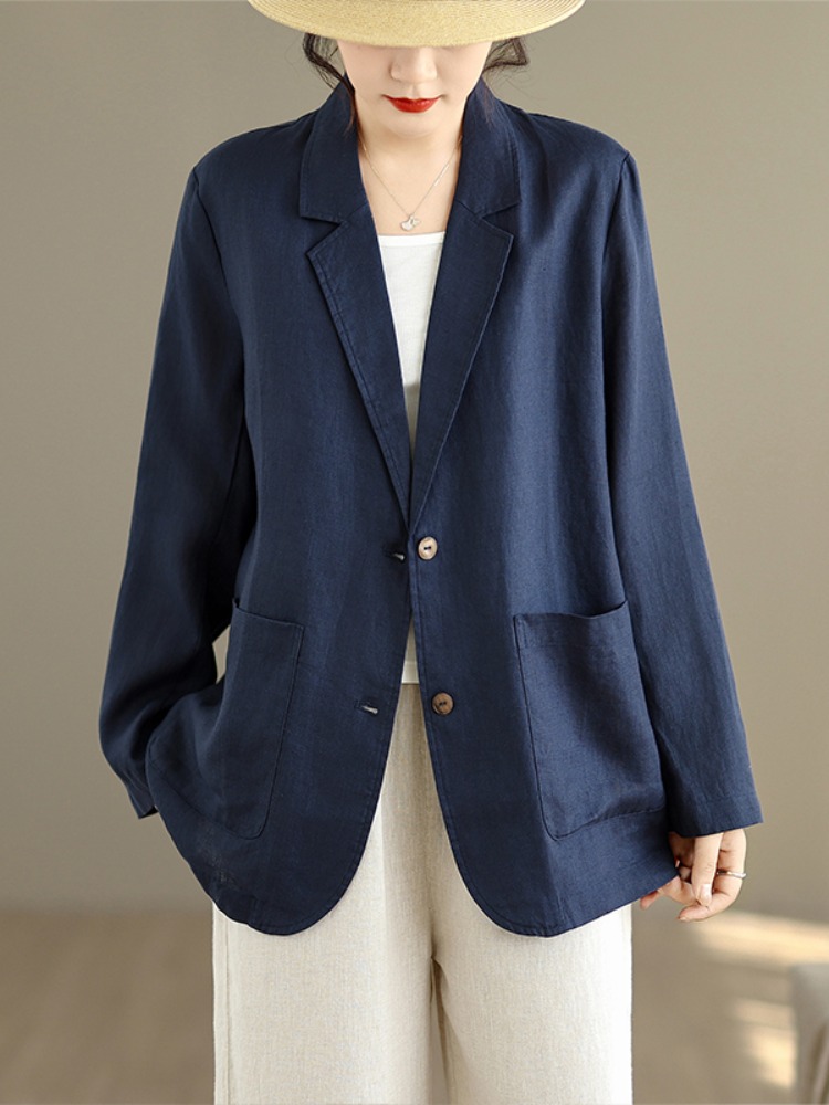 Linen Fabric Natural - Jaqueta Casual de Algodão e Linho