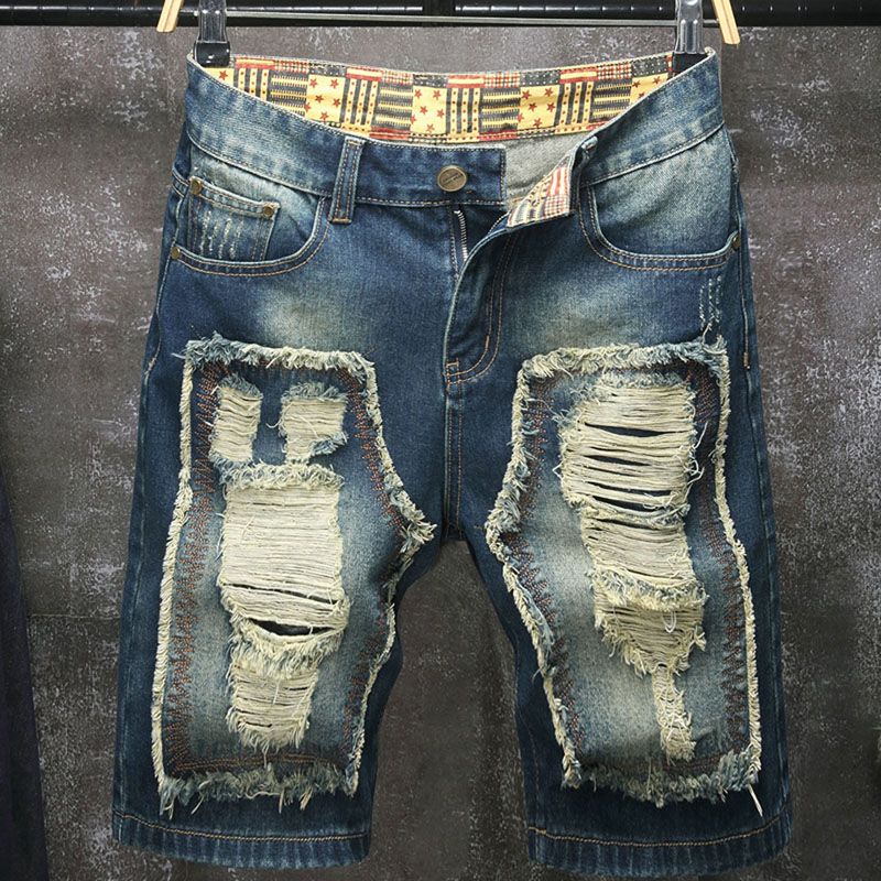 Embroidery On Jeans - Novos shorts jeans masculinos de cinco
