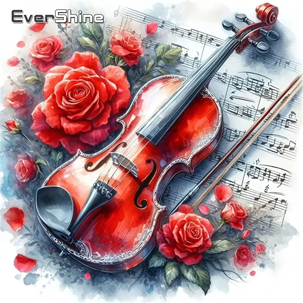 Embroidery Rose Stitch - Evershine diy pintura diamante violino quadrado
