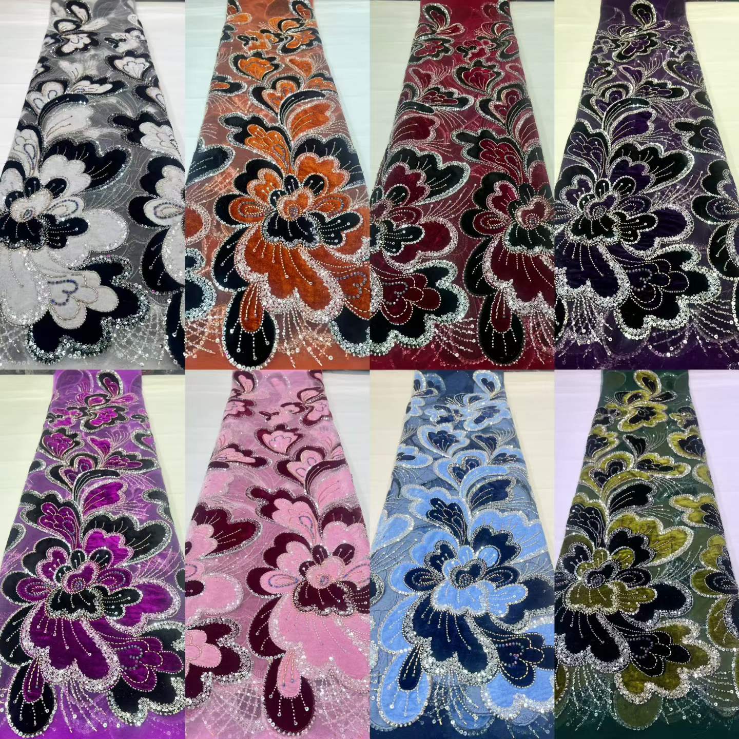 Tecido de Veludo Preto e Branc - Velvet Fabric Embroidery avaliação e preço