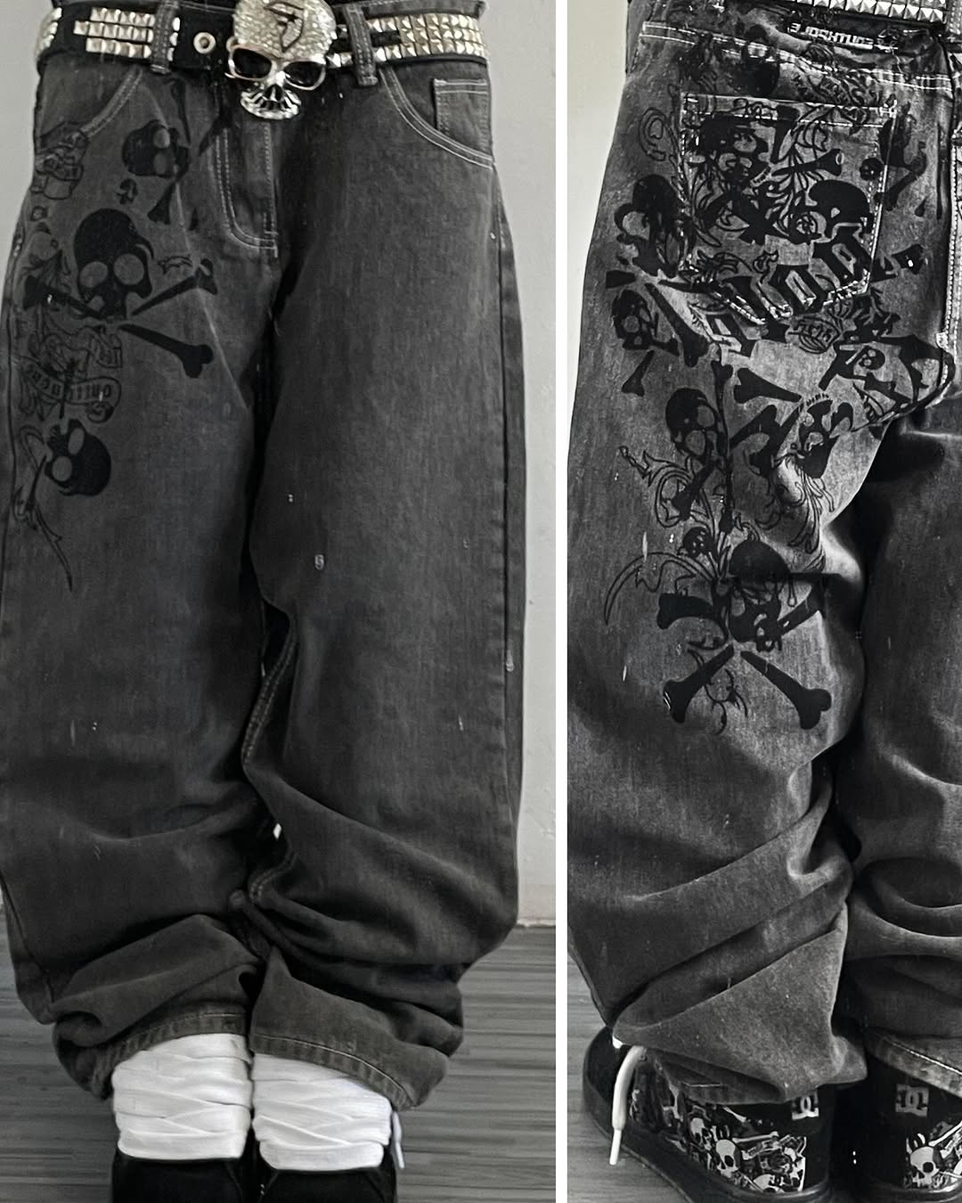 Y2k rua novo crânio bordado je - Embroidery On Jeans avaliação e preço