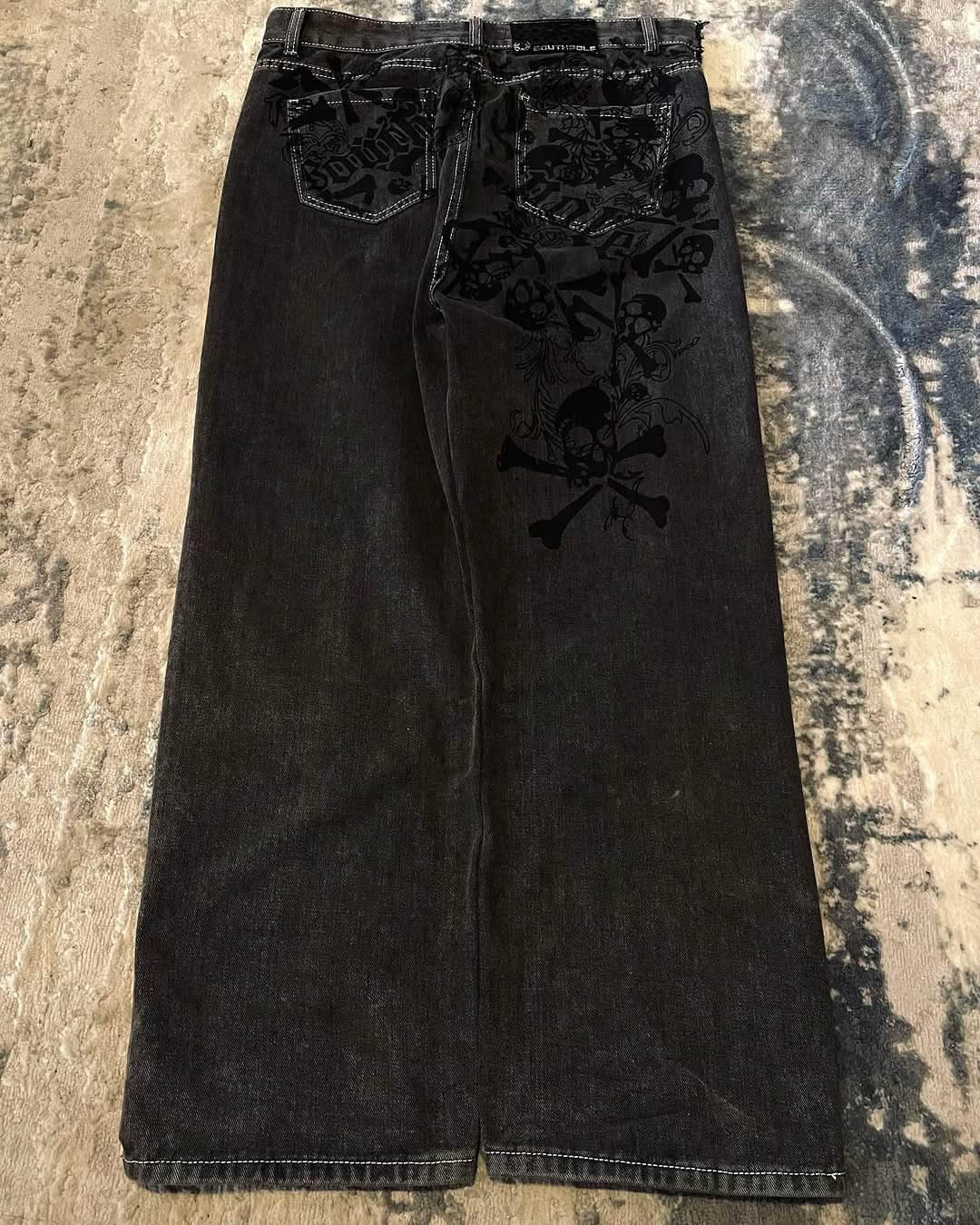 Y2k rua novo crânio bordado je - Embroidery On Jeans avaliação e preço