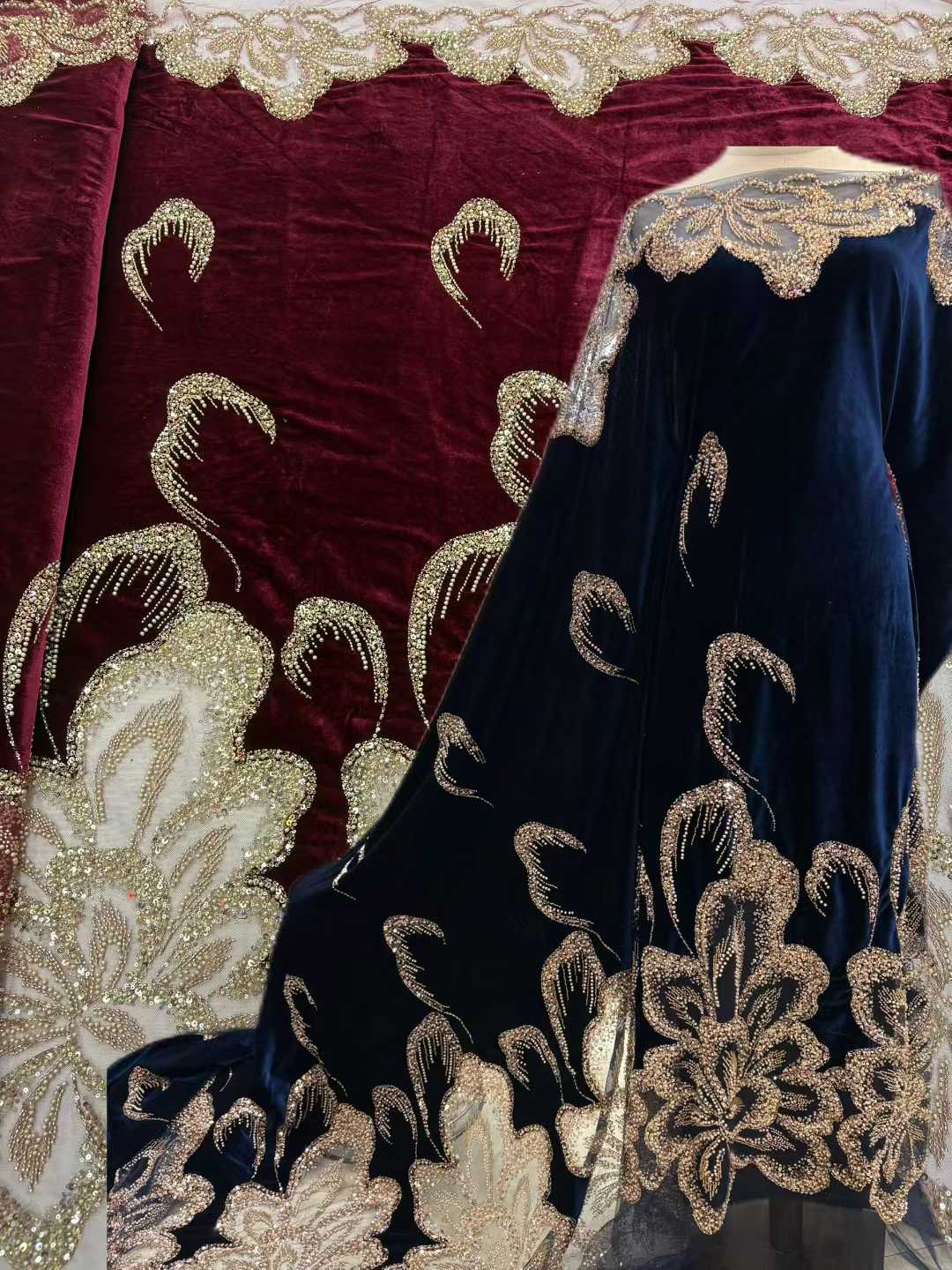 Tecido de renda pesada com con - Velvet Fabric Embroidery avaliação e preço