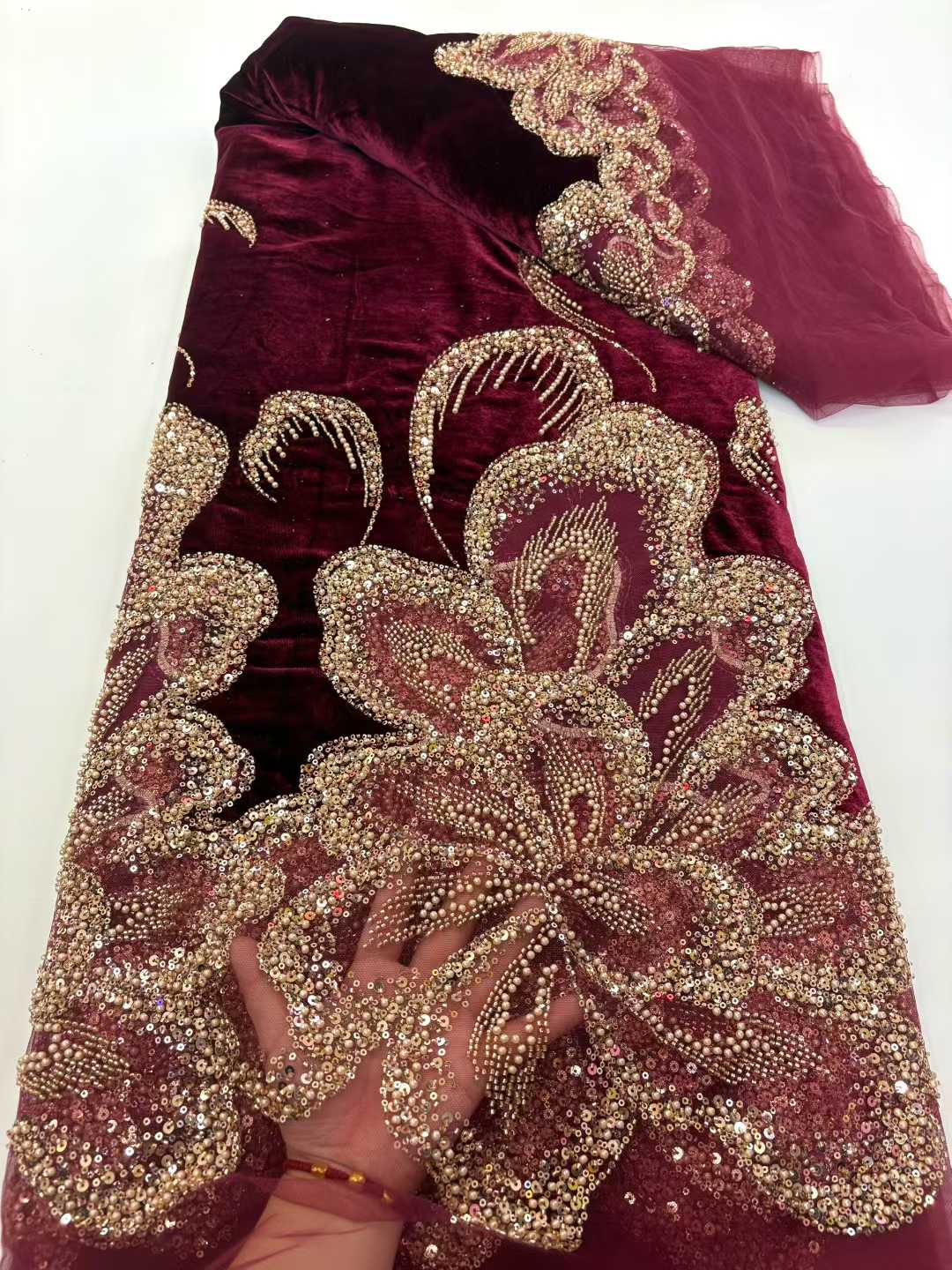 Tecido de renda pesada com con - Velvet Fabric Embroidery avaliação e preço