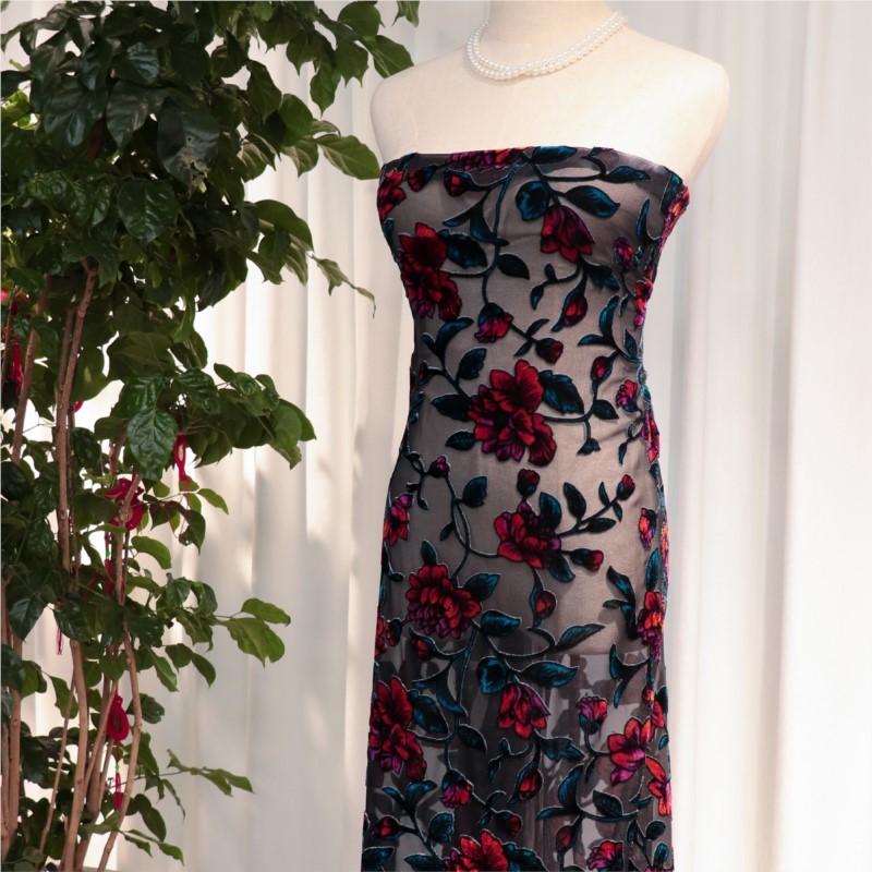 Tecido de veludo brocado visco - Velvet Fabric Embroidery avaliação e preço