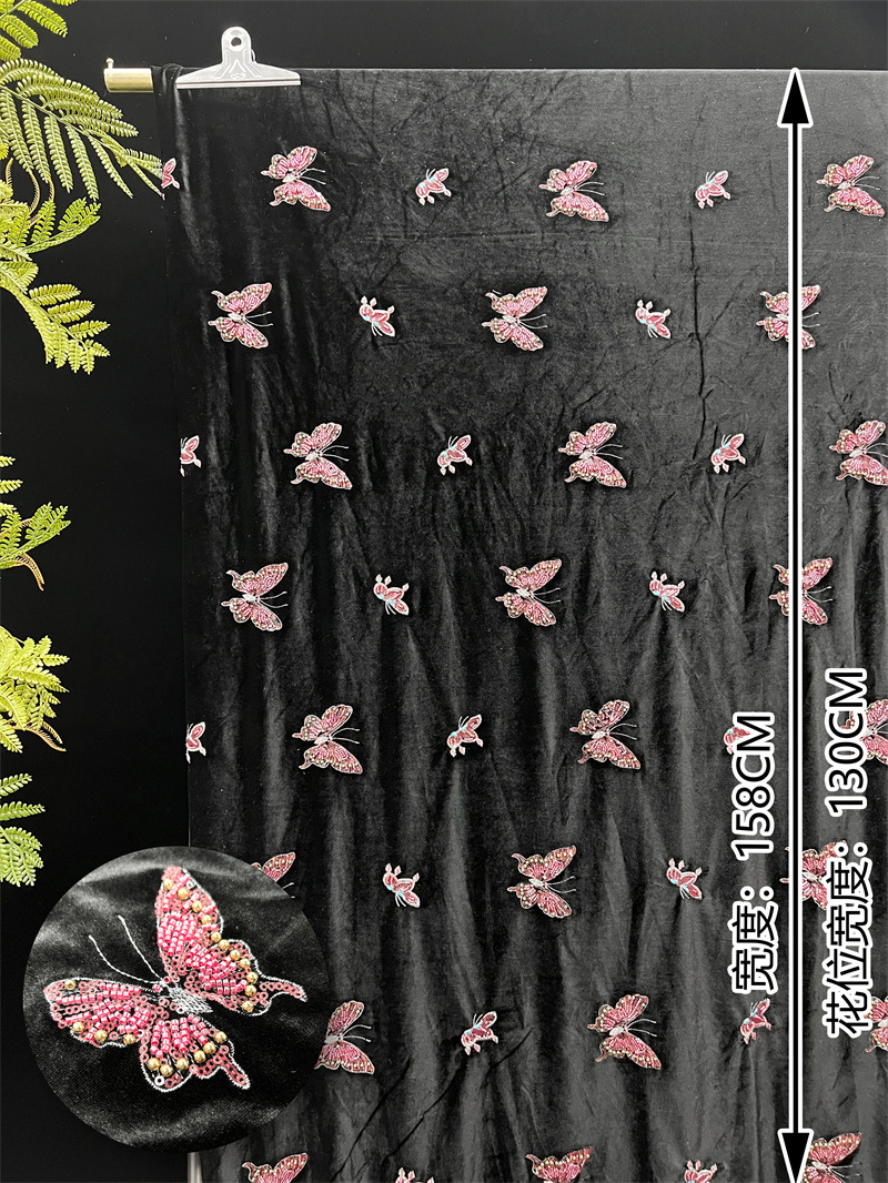 Tecido de veludo preto macio c - Velvet Fabric Embroidery avaliação e preço