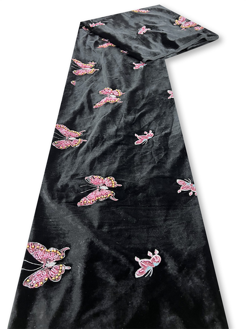 Tecido de veludo preto macio c - Velvet Fabric Embroidery avaliação e preço