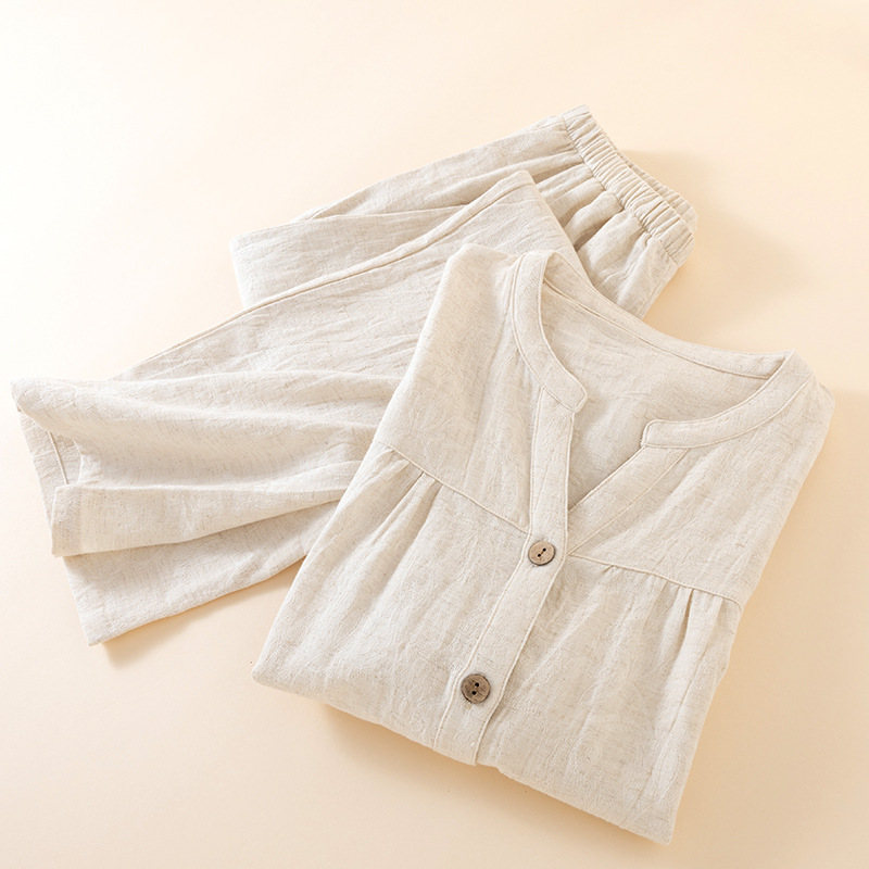 Pijama feminino estilo japonês - Linen Fabric Natural avaliação e preço