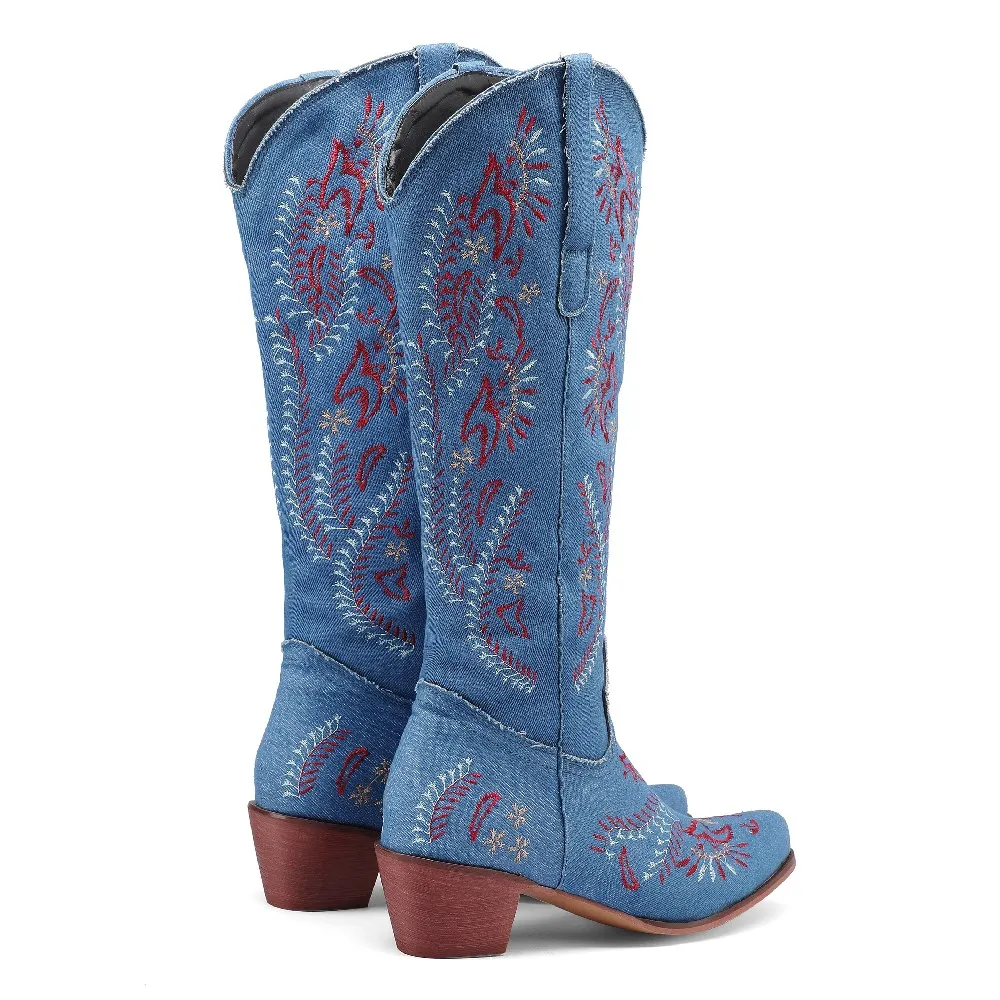 Azul denim ocidental cowgirl j - Embroidery On Jeans avaliação e preço